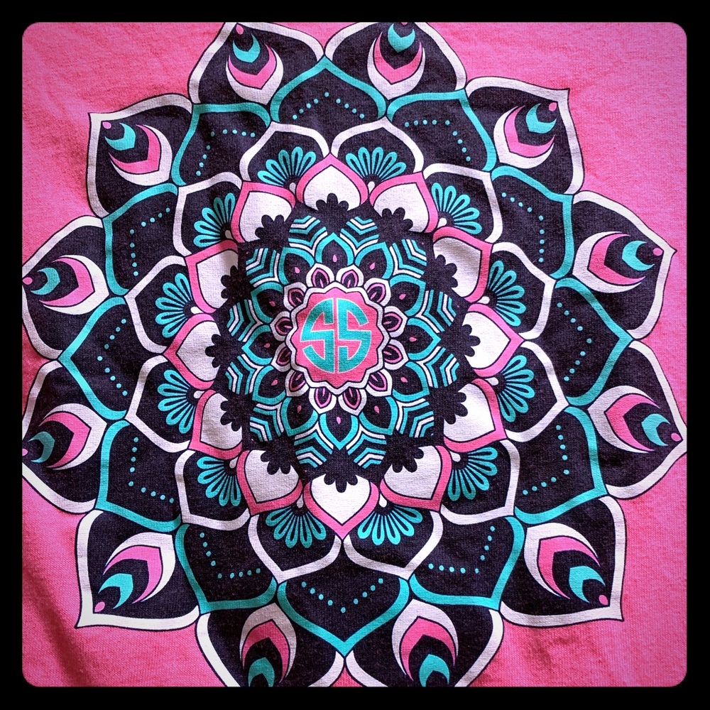 Long sleeve Tee - pink w/ blue. White & green
